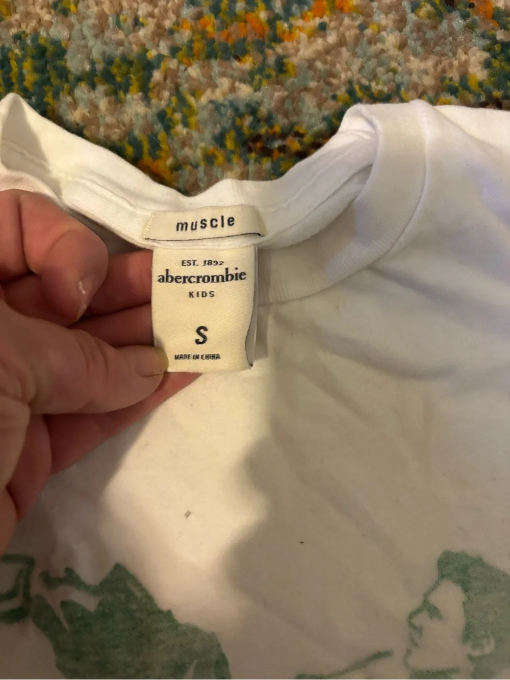Abercrombie & Fitch White Tee with Green Graphic - Picture 3 of 8